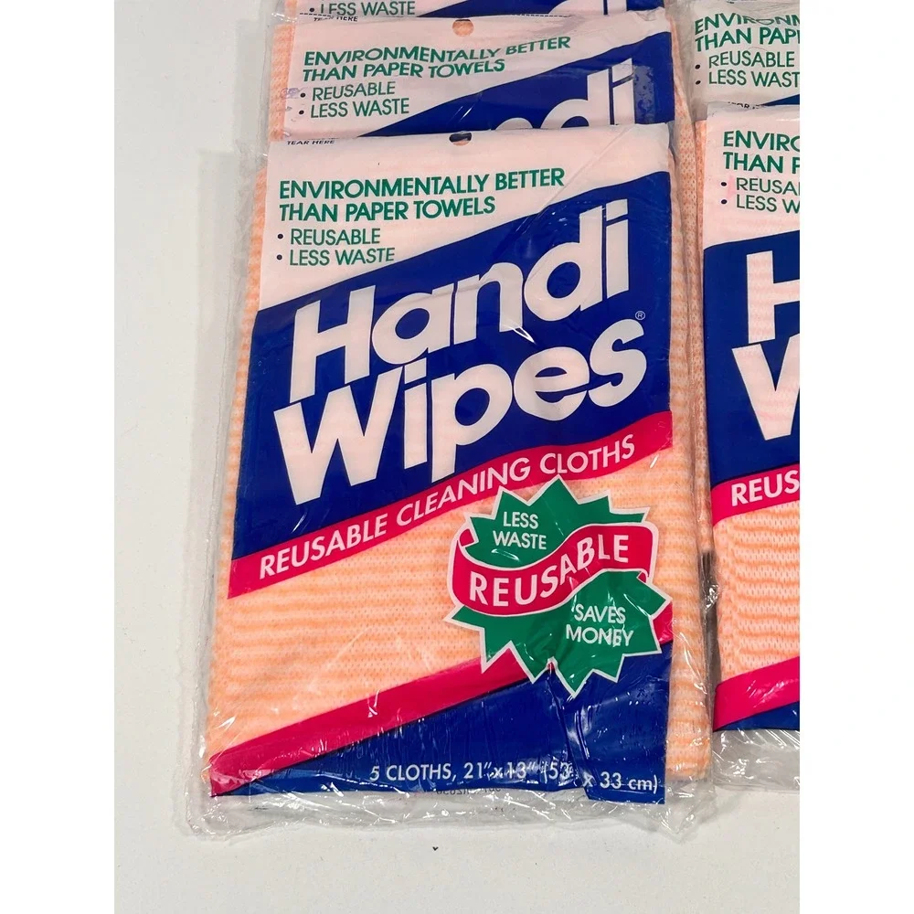 Handi Wipes Reusable Cleaning Cloths 21x13 Lot of 9 Packs Orange Blue Vintage